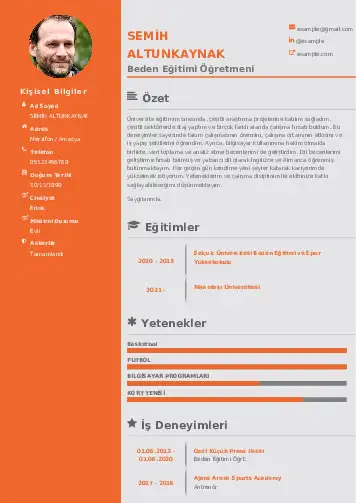 Beden Eğitimi Öğretmeni CV Örnekleri cv indir